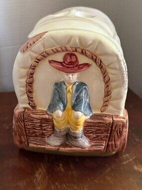 Vintage Covered Wagon Cookie Jar with Lid